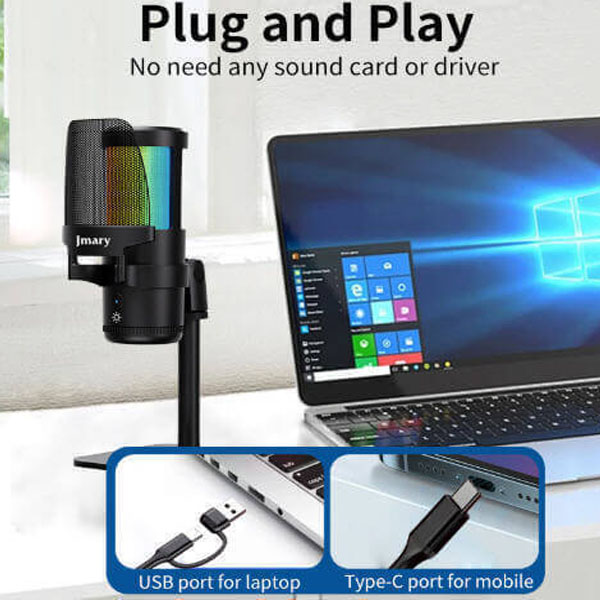 میکروفون رومیزی جی ماری مدل Jmary MC-PW13 با نورپردازی RGB میکروفون رومیزی جی ماری مدل Jmary MC-PW13 با نورپردازی RGB